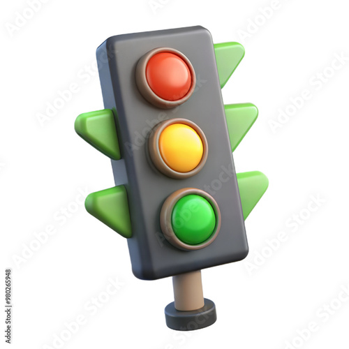 Transparent 3D Traffic Signal Icon Isolated on White Background, Traffic Light Symbol, Stoplight Illustration for Road Safety and Navigation
