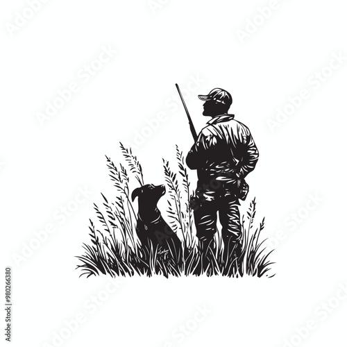 hunting with Labrador Retriever dog vector photo