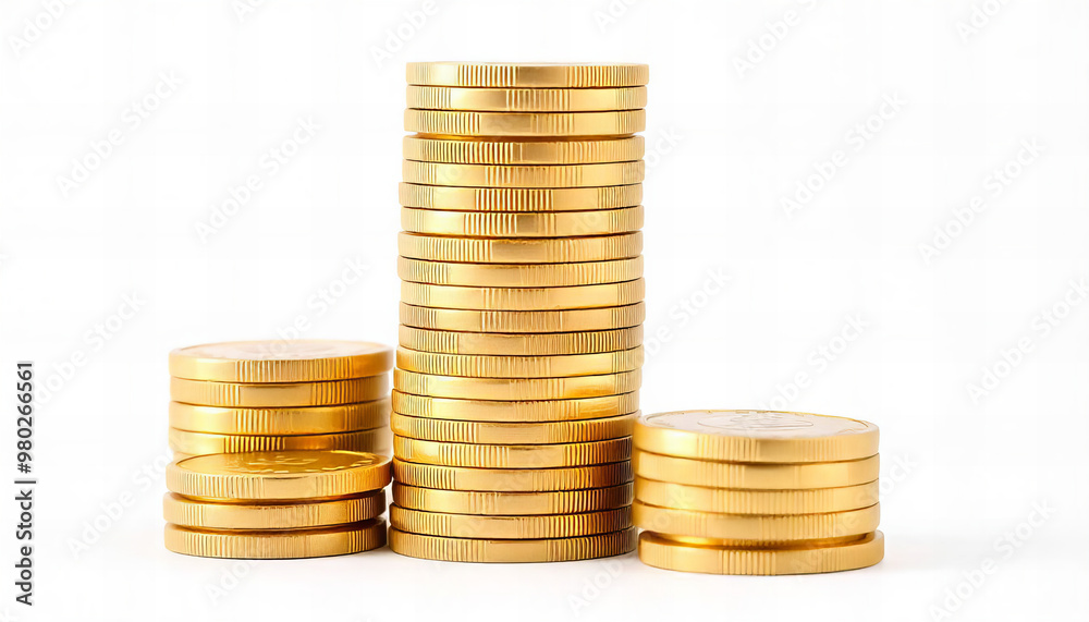 Stacks of Gold Coins on a White Background Stacks of Gold Coins on a White Background