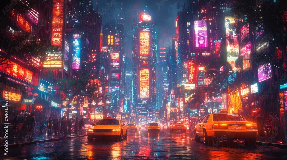 Cyberpunk City at Night with Neon Lights Generative AI Cyberpunk City at Night with Neon Lights Generative AI