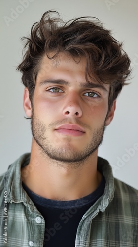 Hopeful expression of young man in casual attire for portrait photography