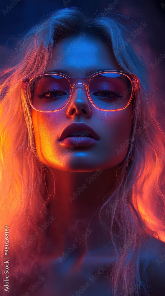 edgy portrait of a young blonde woman in neonlit smoke stylish glasses dramatic lighting and ethereal atmosphere create a cyberpunkinspired aesthetic with a touch of mystery and allure edgy portrait of a young blonde woman in neonlit smoke stylish glasses dramatic lighting and ethereal atmosphere create a cyberpunkinspired aesthetic with a touch of mystery and allure