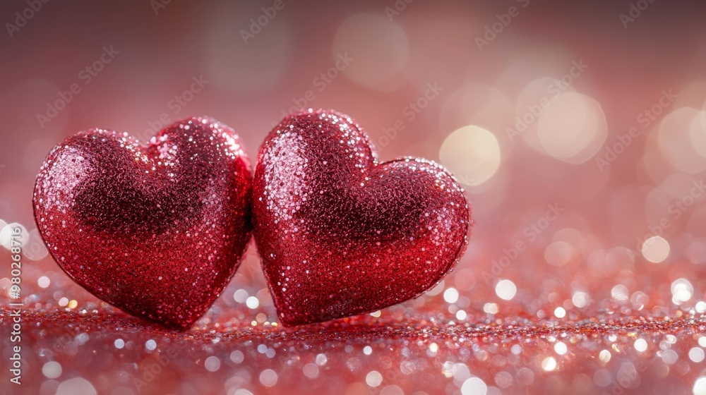 Obraz premium Sparkling Red Hearts for Valentine's Day Generative AI