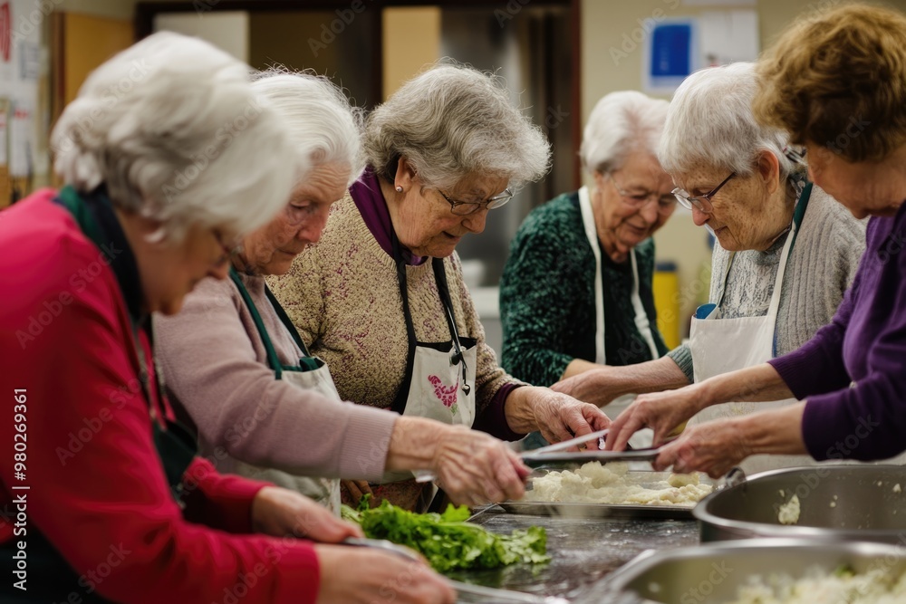 custom made wallpaper toronto digitalA group of elderly individuals in a community center, engaging in a hands-on cooking class, learning new recipes and techniques