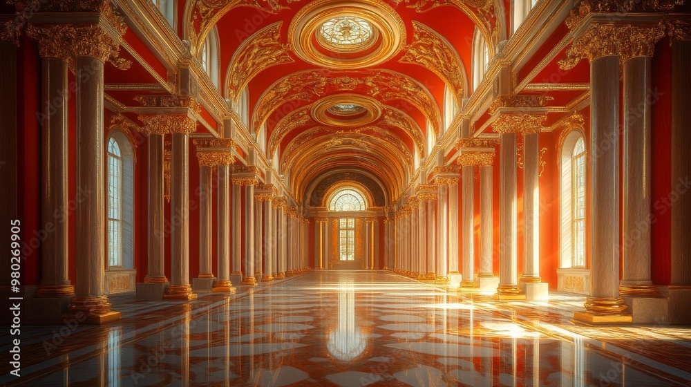 Luxurious Palace Hall with Golden Accents Generative AI Luxurious Palace Hall with Golden Accents Generative AI