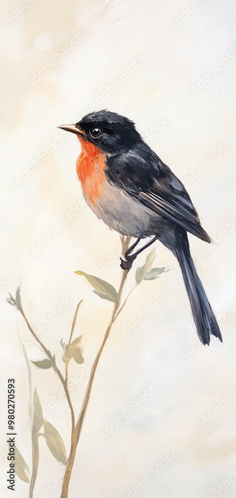 Obraz premium A beautiful bird perched delicately on a branch, showcasing vibrant colors against a soft, muted background.