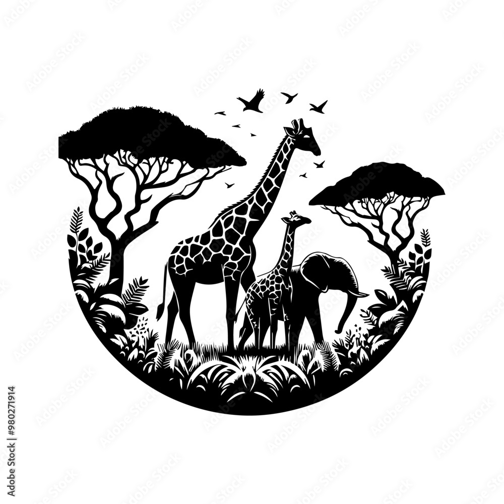 Fototapeta premium elephant and giraffe animal logo