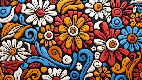 Vibrant floral pattern featuring bold colors and intricate designs, perfect for backgrounds, textiles, or creative projects.