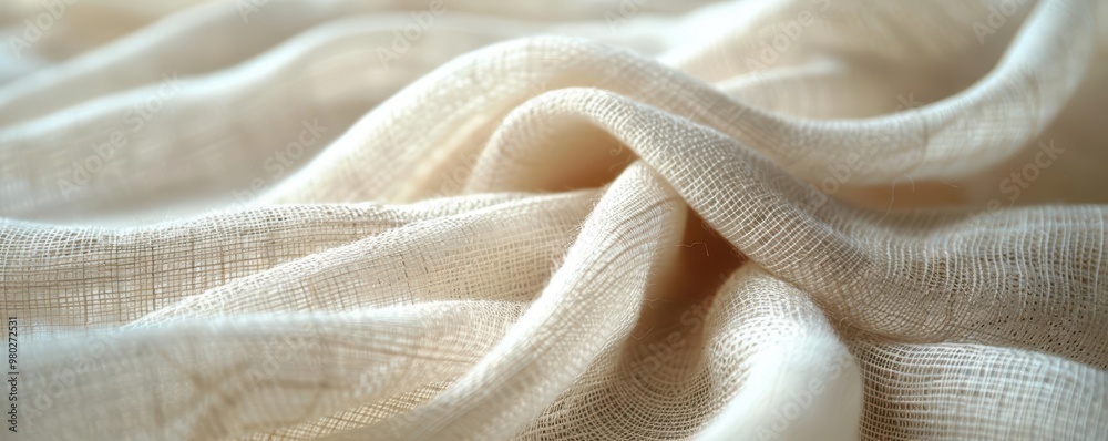 Close-up of soft, elegant beige fabric with gentle folds and a textured weave, ideal for fashion or interior design themes. Close-up of soft, elegant beige fabric with gentle folds and a textured weave, ideal for fashion or interior design themes.