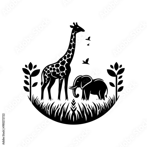 elephant and giraffe animal logo photo