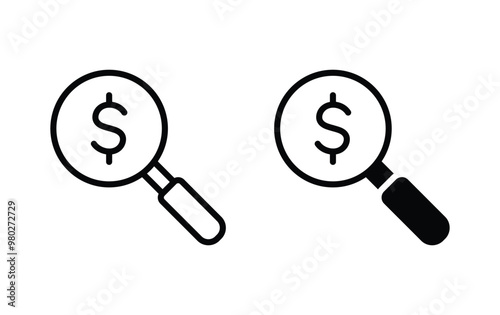 Magnifier with dolar icon, search dollar icon