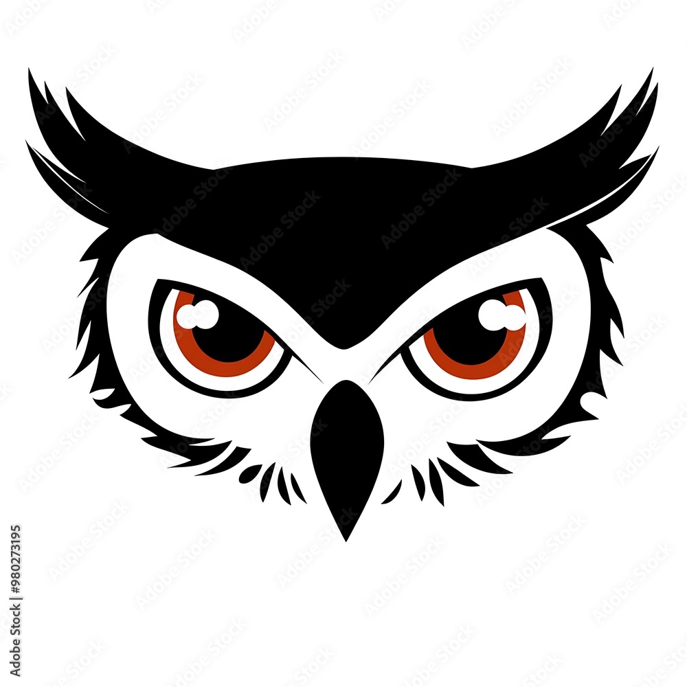 Black and White Owl Face with Orange Eyes and Sharp Feathers Black and White Owl Face with Orange Eyes and Sharp Feathers