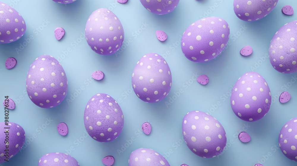 a bunch of colorful eggs with dots on them, arranged in a basket. a bunch of colorful eggs with dots on them, arranged in a basket.