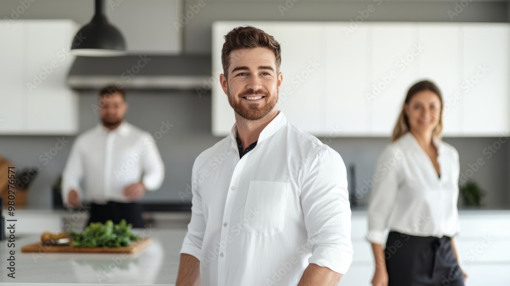 Spacious kitchen with polished countertops, wide-angle view, minimalistic design, bright natural light, Sony a7 III Spacious kitchen with polished countertops, wide-angle view, minimalistic design, bright natural light, Sony a7 III