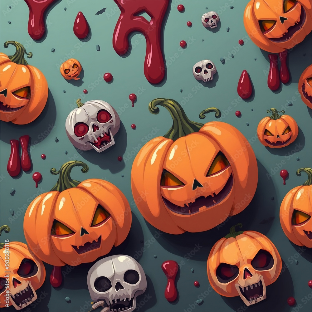 Halloween pumpkins and blood texture - Generative AI Halloween pumpkins and blood texture - Generative AI