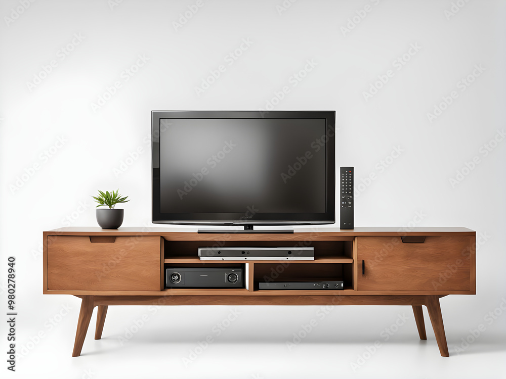 Brown TV table on white background. Front view Brown TV table on white background. Front view
