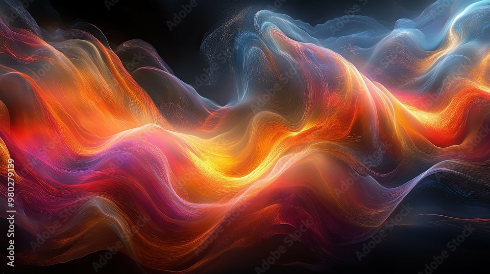 Abstract Wavy Design with Orange, Blue, and Red Hues Abstract Wavy Design with Orange, Blue, and Red Hues