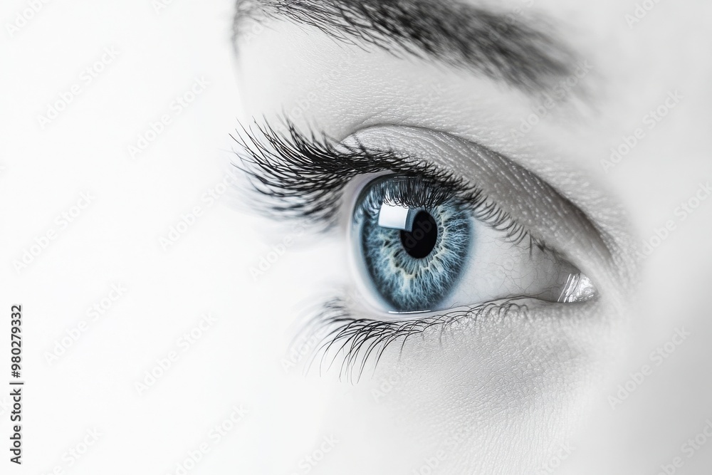 Close-up of a mesmerizing blue eye with detailed lashes, highlighting beauty and depth in a minimalist background. Close-up of a mesmerizing blue eye with detailed lashes, highlighting beauty and depth in a minimalist background.