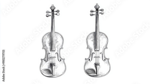 Elegant sketch of two violins showcasing intricate details and smanship, perfect for music-themed projects or illustrations. photo