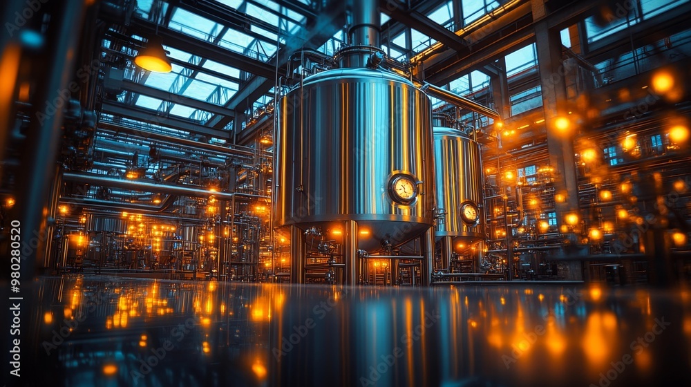 Modern Industrial Brewery with Stainless Steel Tanks Generative AI Modern Industrial Brewery with Stainless Steel Tanks Generative AI