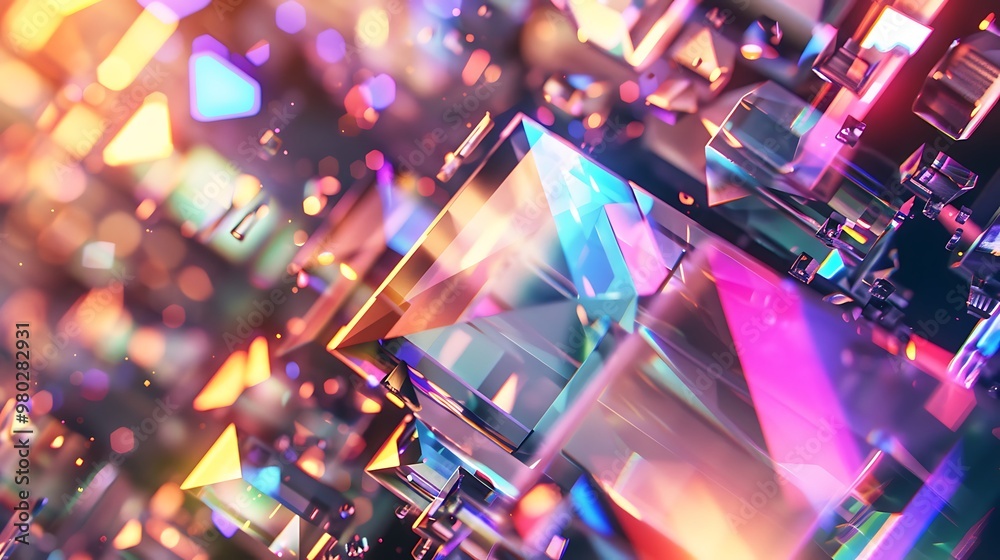 A glittery vaporwave cubism composition with bold, angular shapes in metallic textures, highlighted with neon gradients and shimmering sparkles. 8k UHD, suitable for high-quality printing or A glittery vaporwave cubism composition with bold, angular shapes in metallic textures, highlighted with neon gradients and shimmering sparkles. 8k UHD, suitable for high-quality printing or