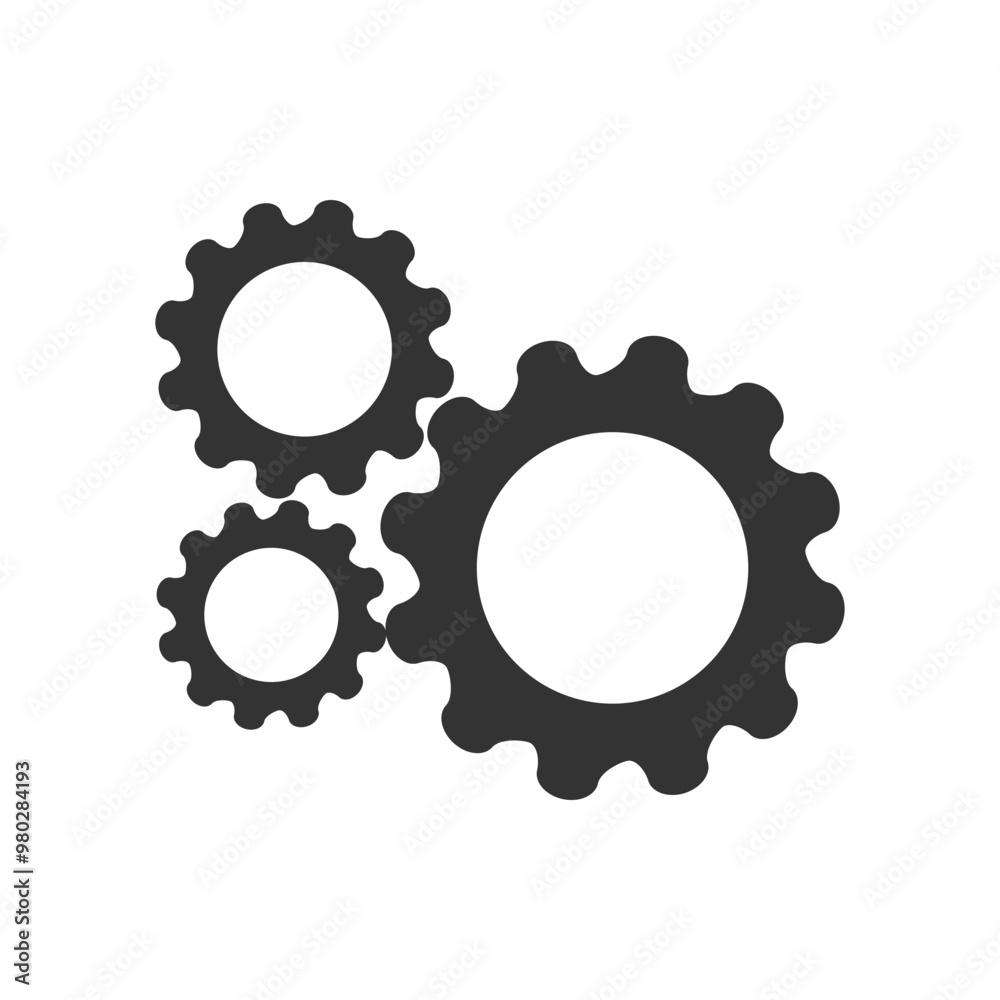 Three Interlocking Gears Symbolizing Teamwork and Efficiency. Illustration of three black gears interlocking, representing concepts of teamwork, efficiency, and industrial machinery in motion. Three Interlocking Gears Symbolizing Teamwork and Efficiency. Illustration of three black gears interlocking, representing concepts of teamwork, efficiency, and industrial machinery in motion.