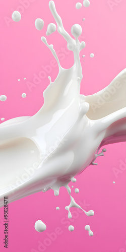 Milk splash background vector illustration with pink color and white milk splashes flying, vector illustration for advertising 