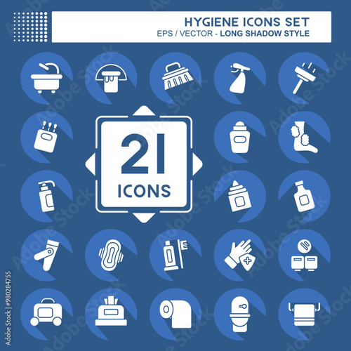 Icon Set Hygiene. related to Cleaning symbol. long shadow style. simple design illustration