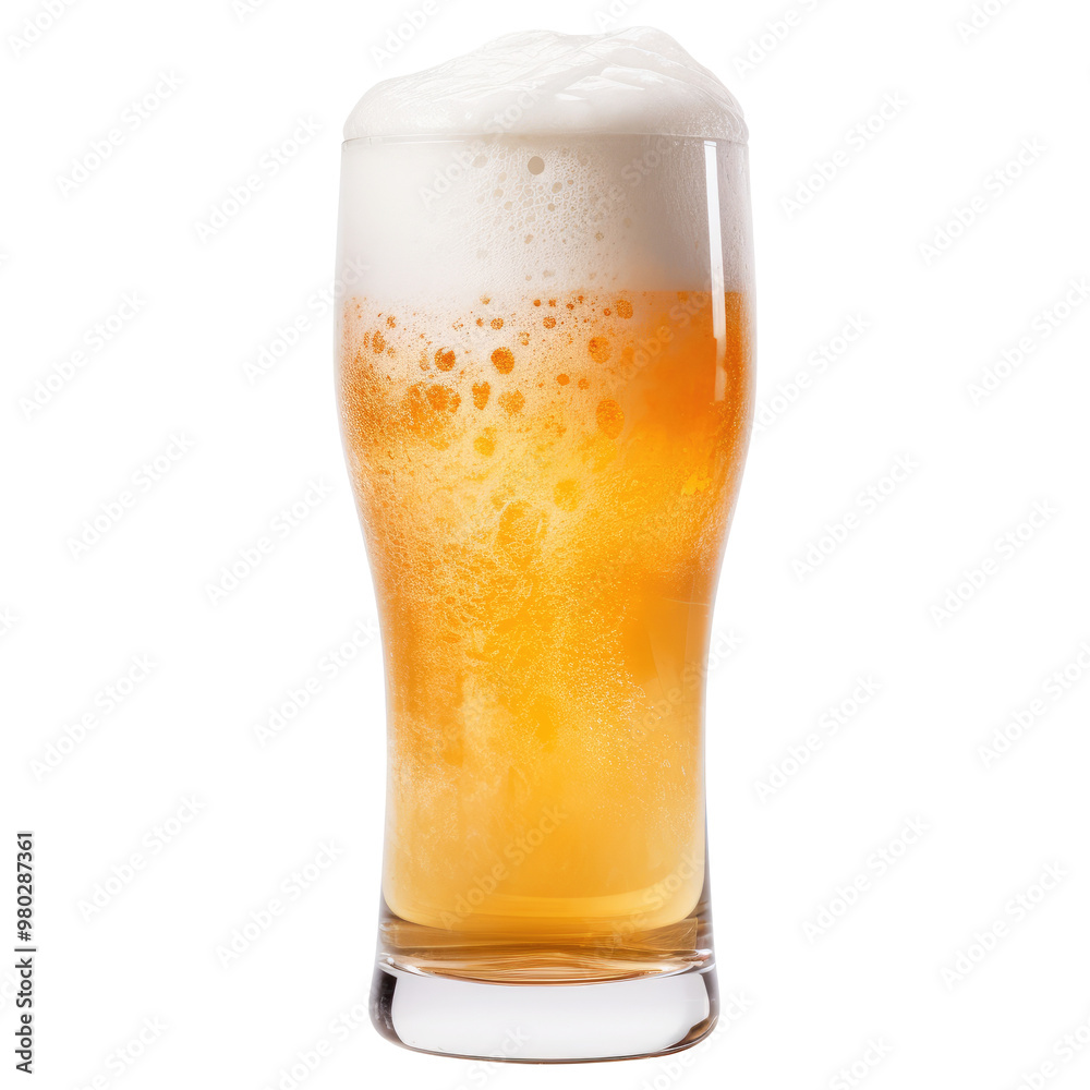 glass of beer with foam isolated on transparent white background, clipping path glass of beer with foam isolated on transparent white background, clipping path