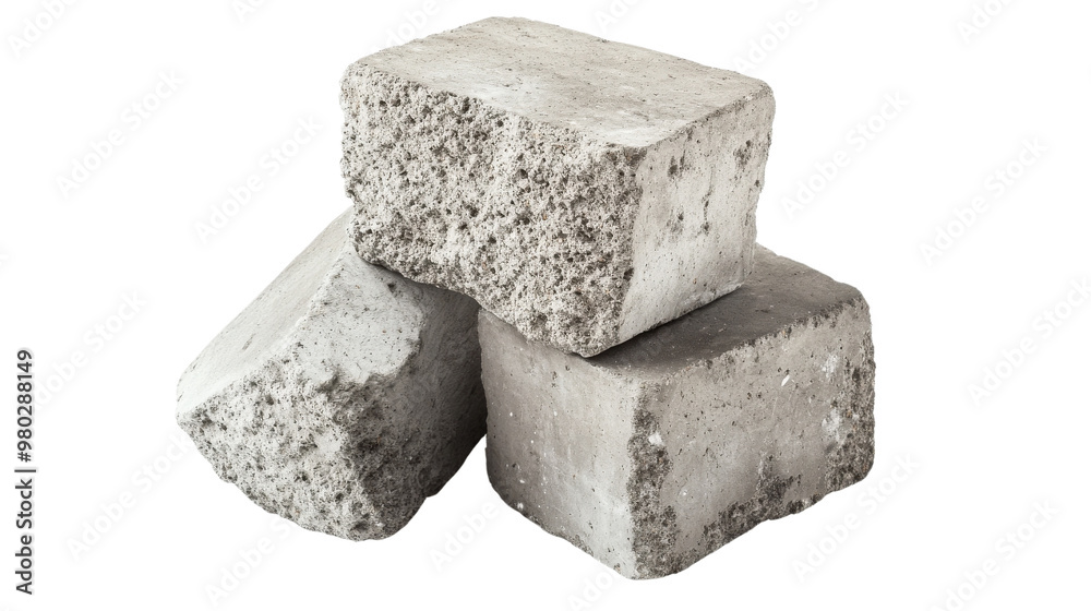 A close-up view of three concrete blocks showing their texture and structure, perfect for construction and building projects. transparent background A close-up view of three concrete blocks showing their texture and structure, perfect for construction and building projects. transparent background