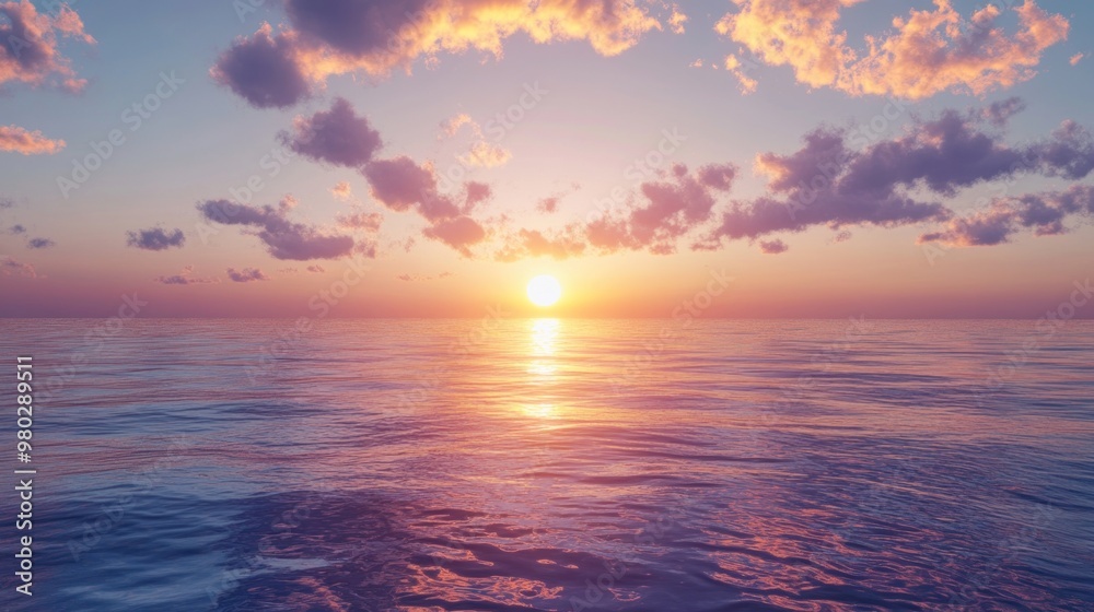 Naklejka premium A calm horizon reflects the beauty of the dying sun.