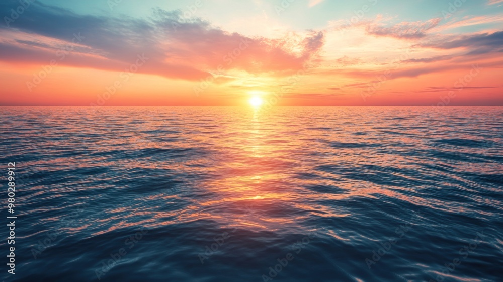 Obraz premium Beauty unfolds as the sun melts into the quiet sea.
