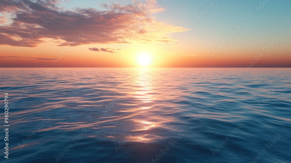 Fototapeta premium Golden waves dance quietly beneath a setting sun.
