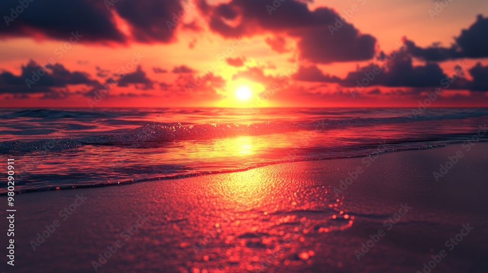A golden horizon rests over the tranquil evening sea. A golden horizon rests over the tranquil evening sea.