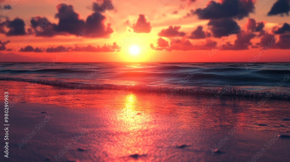 Obraz premium A golden horizon rests over the tranquil evening sea.