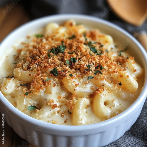 Creamy Macaroni and Cheese with Breadcrumbs and Herbs