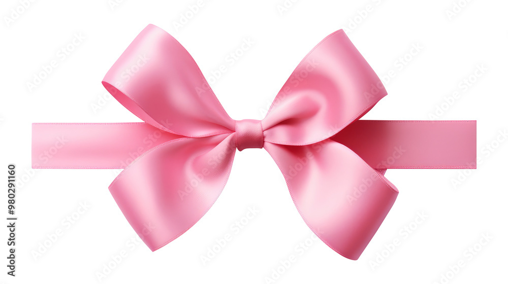 pink ribbon bow isolated on transparent white background, clipping path