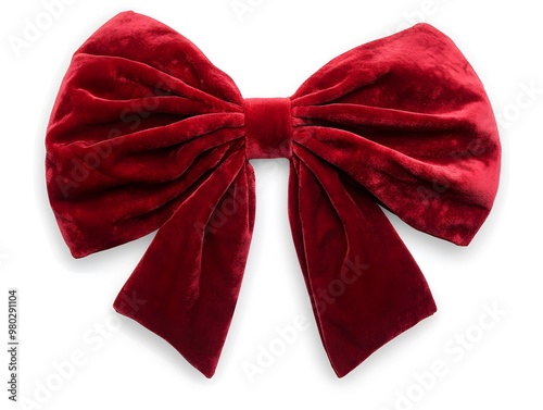 A large red velvet bow isolated on a white background.