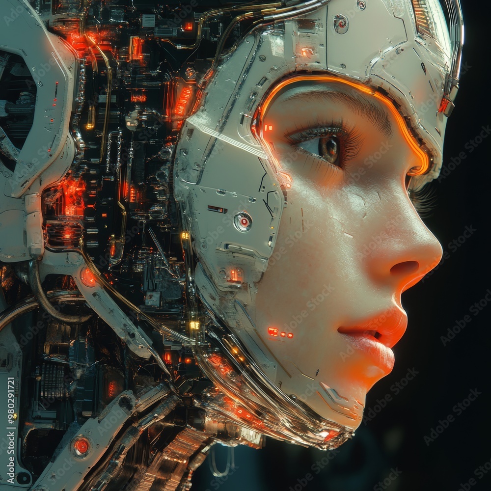 Fototapeta premium Cyborg Woman Futuristic Female Android AI Artificial Intelligence Biomechanical Ro