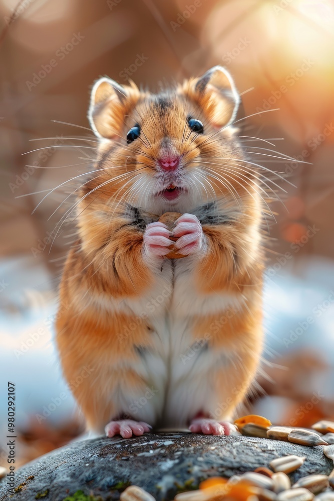 A chubby hamster holding sunflower seeds A chubby hamster holding sunflower seeds