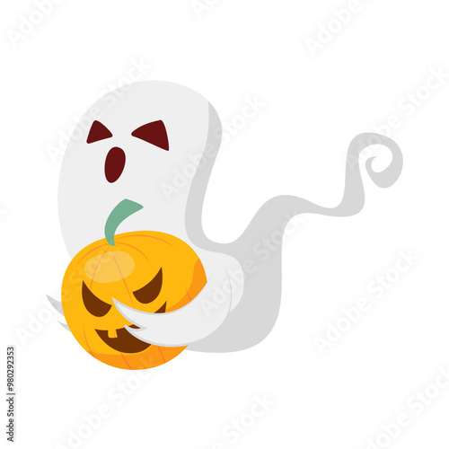 Ghost Holding Pumpkin illustration