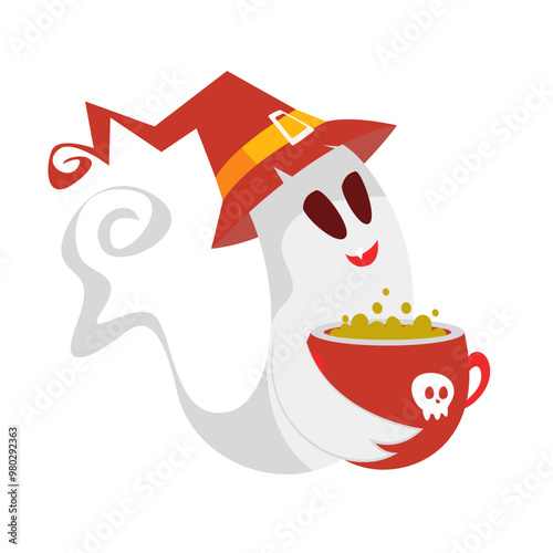 Ghost holding a cup illustration