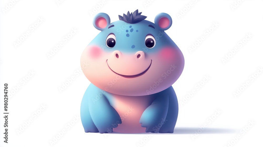 Playful Cartoon Kid Hippo Character in Pastel Colors Cute 2D Design on White Background Playful Cartoon Kid Hippo Character in Pastel Colors Cute 2D Design on White Background