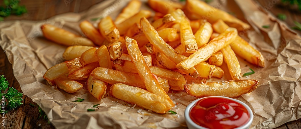 Overhead View of French Fries with Ketchup Overhead View of French Fries with Ketchup