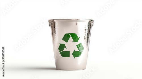 A recycle bin with green arrows, metallic texture