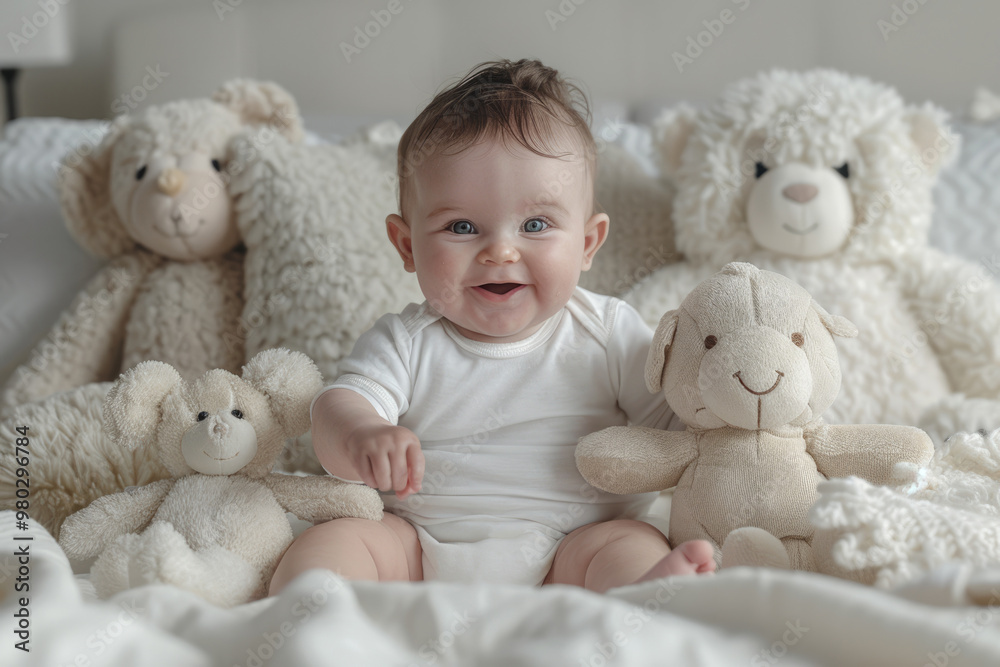 A newborn baby holding a teddy bear sleeps A newborn baby holding a teddy bear sleeps