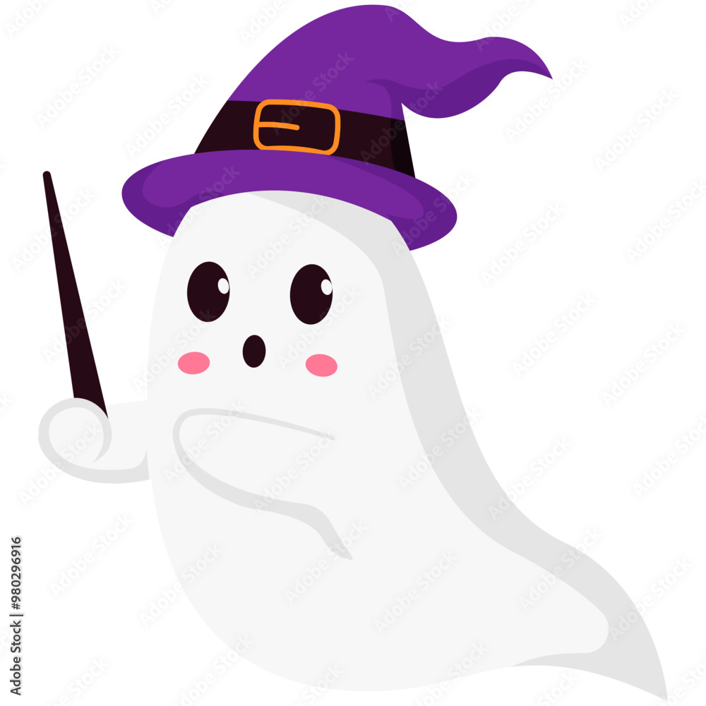 Cute Halloween Witch Ghost Holding Magic Wand Cute Halloween Witch Ghost Holding Magic Wand