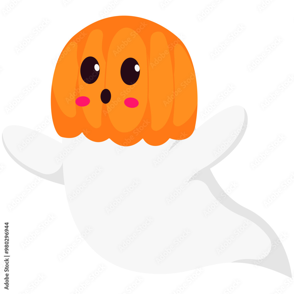Fototapeta premium Cute Halloween Pumpkin Mask Ghost