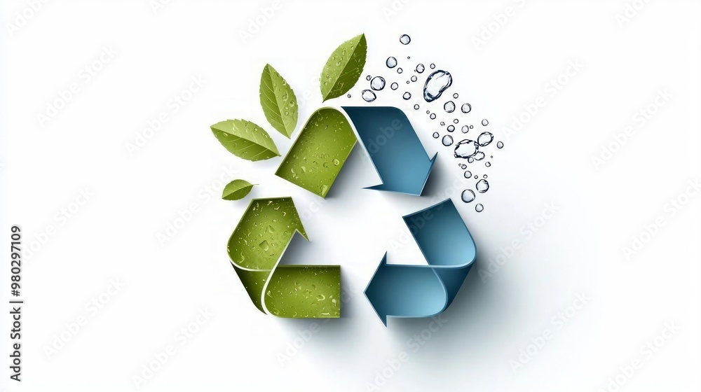 A reduce water usage icon, sustainability symbol, blue and green, isolated on white background A reduce water usage icon, sustainability symbol, blue and green, isolated on white background
