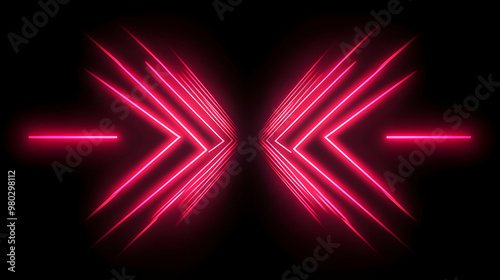 Abstract pink neon light pattern on black background.